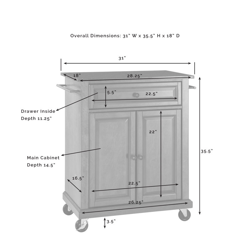 Three Posts™ Hedon 31'' Wide Rolling Kitchen Cart with Granite Top